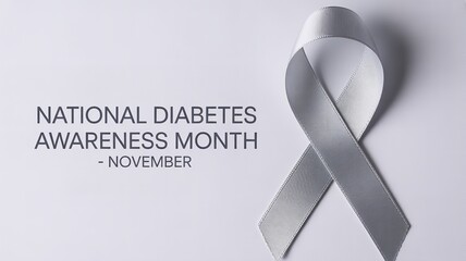 National diabetes awareness month with silver ribbon on white background for november campaign support