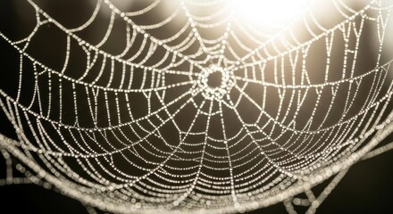 Dewy Spiderweb with Sunlight Illumination for Nature and Wildlife Photography