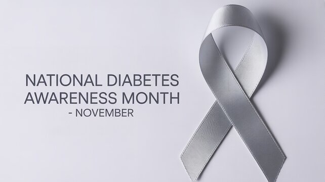 National diabetes awareness month with silver ribbon on white background for november campaign support