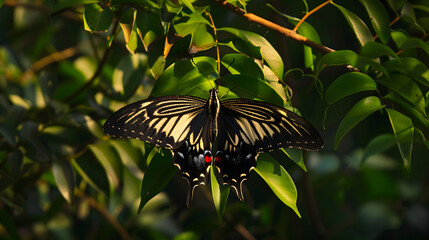 Butterfly on green leaves