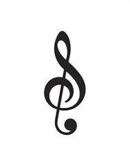 A stylized, elegant black treble clef on a stark white backdrop