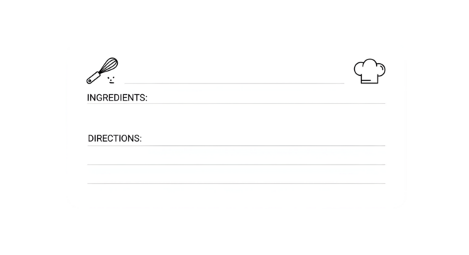 Classic Recipe Card Template with Chef Hat and Whisk Icons for Delicious Homemade Dishes and Baking Adventures, Perfect for Food Blogs and Culinary Projects