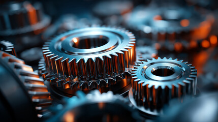 Detailed macro view of interlocking metal gears inside an industrial machine, symbolizing precision engineering, mechanical power, and advanced technology in modern manufacturing.