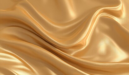 Fototapeta premium Gleaming golden fabric ripples with elegant curves and soft highlights.