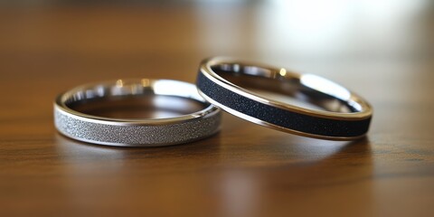 Elegant Textured Silver and Black Gold Rings for Jewelry Advertising, Engagement Concepts, and Relationship Stories
