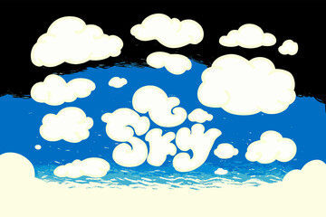 Whimsical Vector Sky with Fluffy Clouds and Blue Horizon