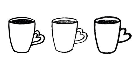 Obraz premium Set of cute hand drawn cup of tea or coffee Simple mug clipart Cozy home doodle Single element for design