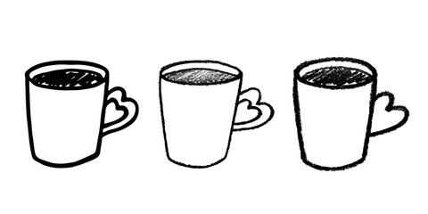 Set of cute hand drawn cup of tea or coffee Simple mug clipart Cozy home doodle Single element for design