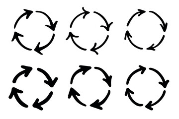 Set of hand drawn recycle arrow icon Recycling resources symbol Reuse of materials, zero waste, green environment, saving the planet