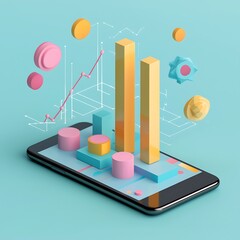 Isometric data visualization smartphone screen high resolution picture
