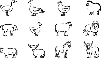 Farm animals line icon set consisting of delicate.