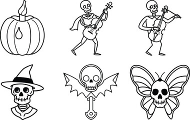 Naklejka premium Pumpkin with Witch Hat Halloween Line Art Illustration