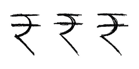Set of hand drawn rupee currency symbol. Brush stroke doodle. Single element for design