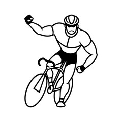 Road Warrior Cyclist In Aggressive Racing Pose Minimal Line Art Style