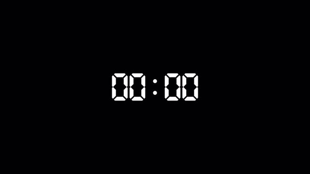 5 second countdown animation from 5 seconds to 0 seconds on a transparent background,  countdown timer with alpha channel.  


