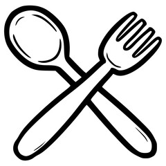 doodle spoon and fork illustration hand drawn outline sketch vector