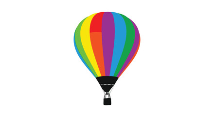 Fototapeta premium Vibrant rainbow colored hot air balloon floating isolated on a clean white background with a basket