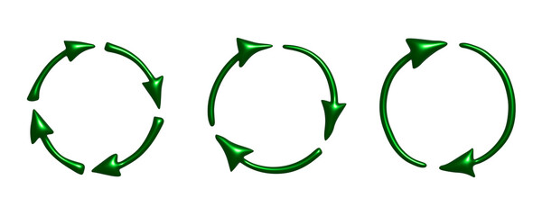 Set of 3d recycle arrow icon Recycling resources symbol Reuse of materials, zero waste, green environment, saving the planet