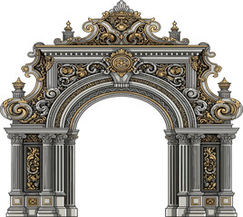 Royal Palace Archway Vector &ndash; Intricate Scrollwork Design Illustration