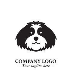 Cute Head of Dog Logo Symbol in Black on White Background with Modern Minimalist Design
