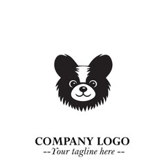 Cute Head of Dog Logo Symbol in Black on White Background with Modern Minimalist Design
