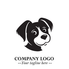 Cute Head of Dog Logo Symbol in Black on White Background with Modern Minimalist Design
