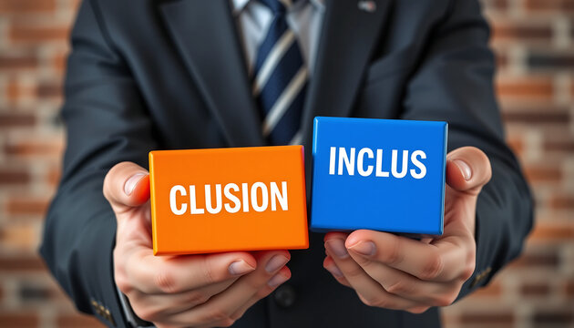 EXCLUSION INCLUSION. Concept of transition from exclusion to inclusion. Social, business, multicultural exclusion into inclusion