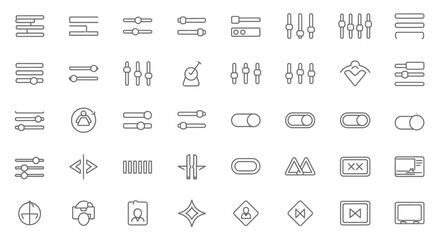 Set of adjustment control icons thin line style vector elements for user interface design isolated on white background