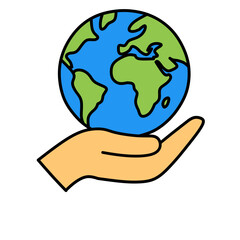 Logo about the planet earth sphere background with outstreched hands on white background. This logo is about the environment and is suitable for various commercial uses.