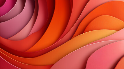 Vibrant abstract background with flowing layered shapes in red, orange, and pink tones. Modern 3D paper cut style texture design perfect for posters, wallpapers, and creative graphic layouts.