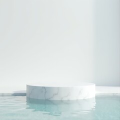 Marble Podium with Water Ripple Reflections