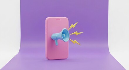 Cartoon phone with megaphone and lightning in pastel colors