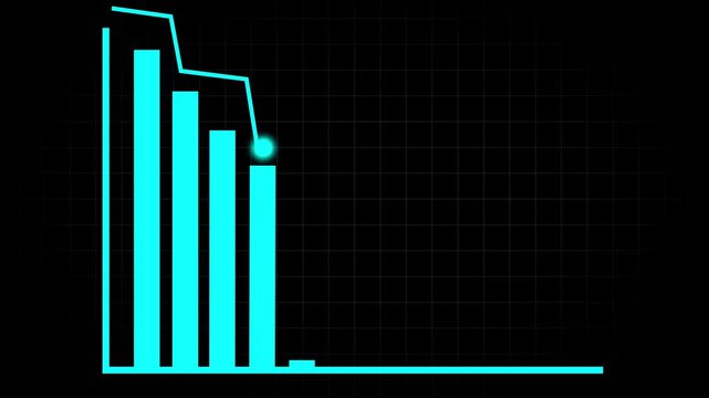 Abstract digital graph with cyan bars, glowing data point, and grid layout for black interface design. Cyan Bar Chart with Glowing Dot and Grid on Black Background graph data.