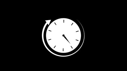 White Clock Icon with Circular Arrow on Black Background Representing Time or Speed. Minimal White Clock Icon with a looping Circular Arrow on a solid Black Background. Perfect for Time or Speed. - Powered by Adobe