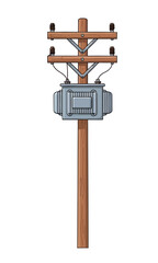 Illustration of a wooden utility pole with a transformer and electrical wires