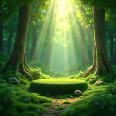 Forest Moss Podium with Sun Rays
