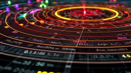 Colorful Data Visualization with Circular Patterns and Vibrant Light Effects on Dark Background - Powered by Adobe