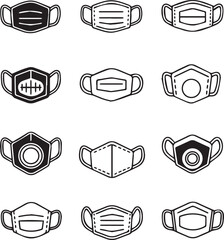 Explore diverse face mask designs for protection and style, showcasing safety and creative expression in these modern, clean graphic line icons