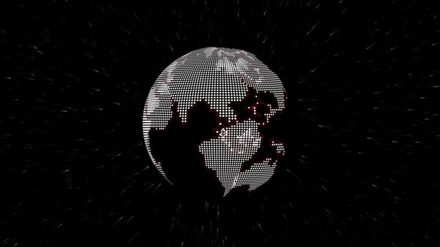 Abstract Dotted Earth Globe with Red Outline on Starfield Background world planet. Futuristic dotted earth globe with glowing red border on starfield showing planet and universe concept.