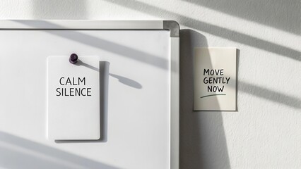 Minimalist motivational notes on white board for productivity and focus in a serene workspace environment