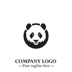 Adorable Head of Panda Logo Symbol in Black on White Background with Minimalist Modern Design