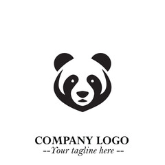 Adorable Head of Panda Logo Symbol in Black on White Background with Minimalist Modern Design