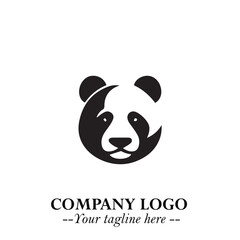 Adorable Head of Panda Logo Symbol in Black on White Background with Minimalist Modern Design