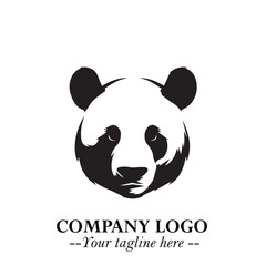 Adorable Head of Panda Logo Symbol in Black on White Background with Minimalist Modern Design