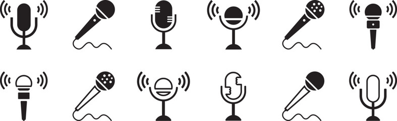 Microphone icons. Vintage microphone sign vector. Microphone vector icon on white background