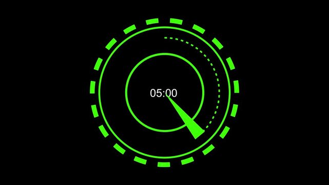 Green Digital Timer Displaying 02:29 with Circular Progress Indicator clock. Futuristic green timer at 02:29 with glowing circular progress highlighting elapsed time and display.