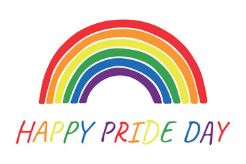 Colorful rainbow shape Gay pride flag Happy pride day LGBTQ community Pride Month Vector hand drawn doodle for posters, stickers, logo, cards