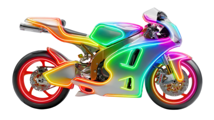 Neon Motorcycle's Vision: A sleek, modern motorcycle is outlined in vibrant neon lights, offering a futuristic and dynamic aesthetic. 