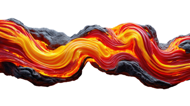 Molten Lava Flow: A striking visual of molten lava in fiery orange and red hues, flowing smoothly and dynamically across a dark, ashy landscape. Evoking the raw power and artistry of nature's forces.