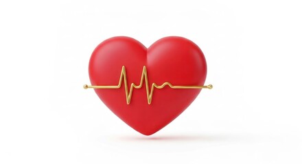 Heart with gold pulse line; cardiology, healthcare, medical illustration